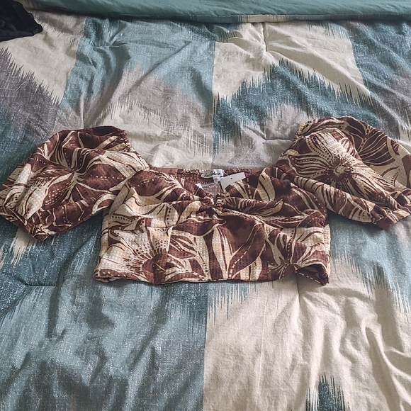 Sam Edelman Brown Puff Sleeve Crop Top - Picture 1 of 5